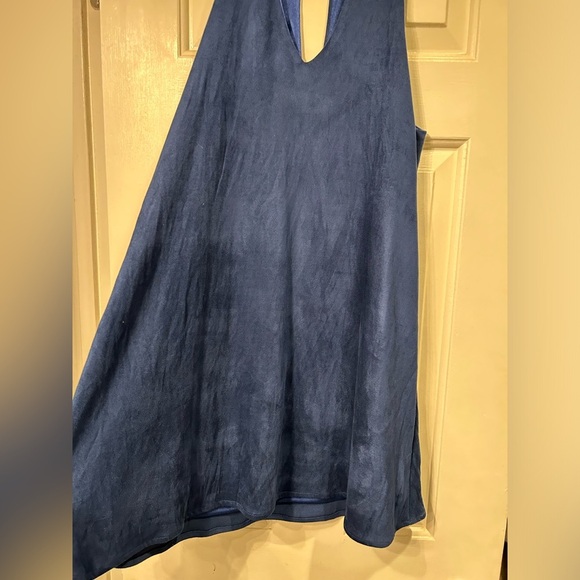 Navy Faux Suede Choker Mini Dress - Picture 3 of 5